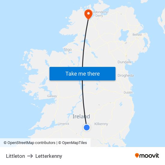Littleton to Letterkenny map