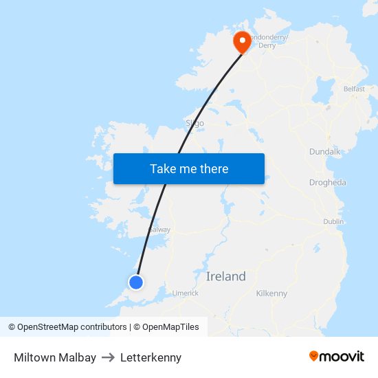 Miltown Malbay to Letterkenny map