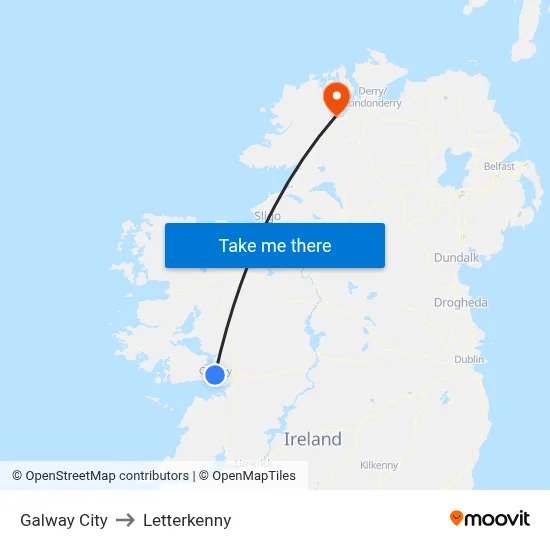 Galway City to Letterkenny map