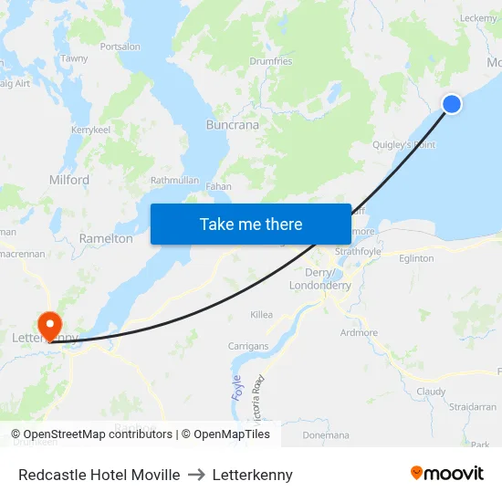 Redcastle Hotel Moville to Letterkenny map