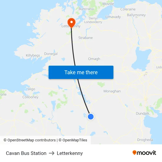 Cavan Bus Station to Letterkenny map