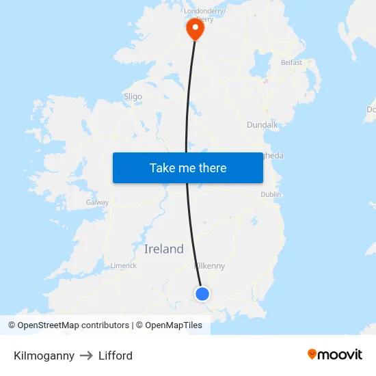 Kilmoganny to Lifford map