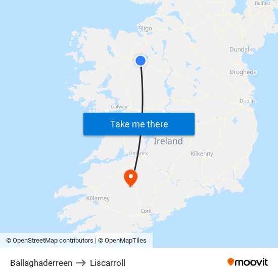Ballaghaderreen to Liscarroll map