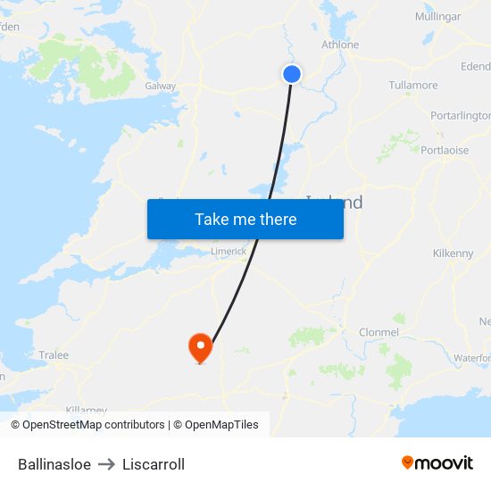 Ballinasloe to Liscarroll map