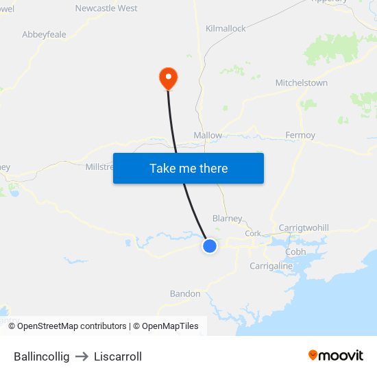 Ballincollig to Liscarroll map