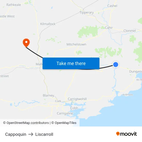 Cappoquin to Liscarroll map