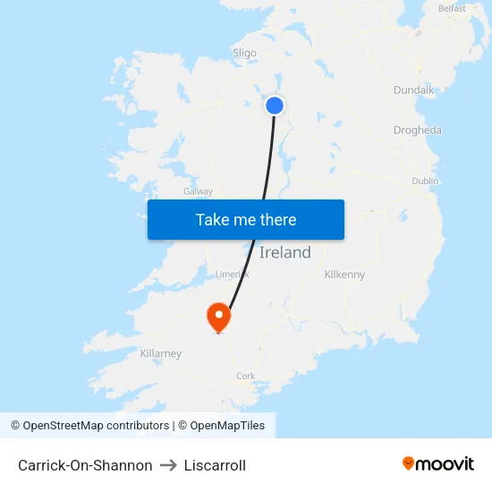 Carrick-On-Shannon to Liscarroll map