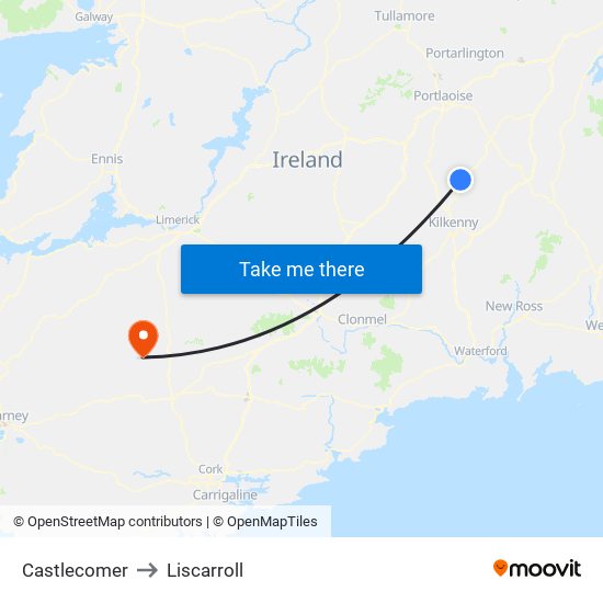 Castlecomer to Liscarroll map