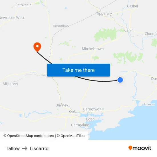 Tallow to Liscarroll map