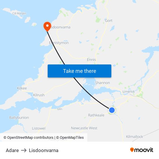 Adare to Lisdoonvarna map