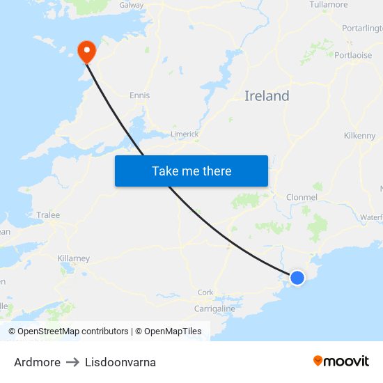 Ardmore to Lisdoonvarna map