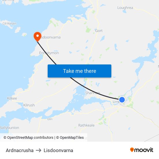 Ardnacrusha to Lisdoonvarna map