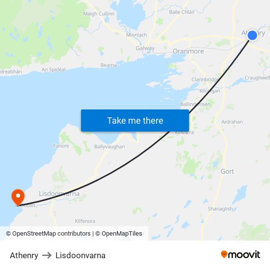 Athenry to Lisdoonvarna map