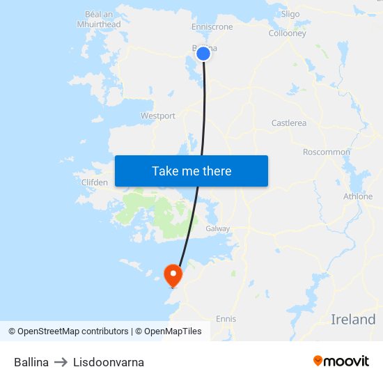 Ballina to Lisdoonvarna map