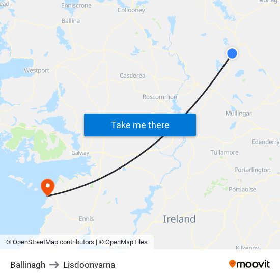 Ballinagh to Lisdoonvarna map
