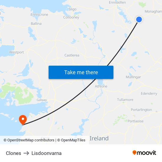 Clones to Lisdoonvarna map