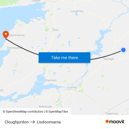 Cloughjordon to Lisdoonvarna map