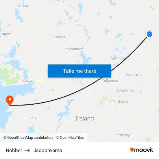 Nobber to Lisdoonvarna map