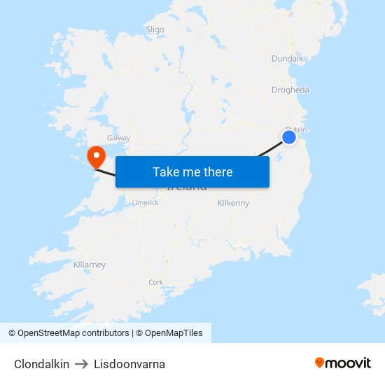 Clondalkin to Lisdoonvarna map