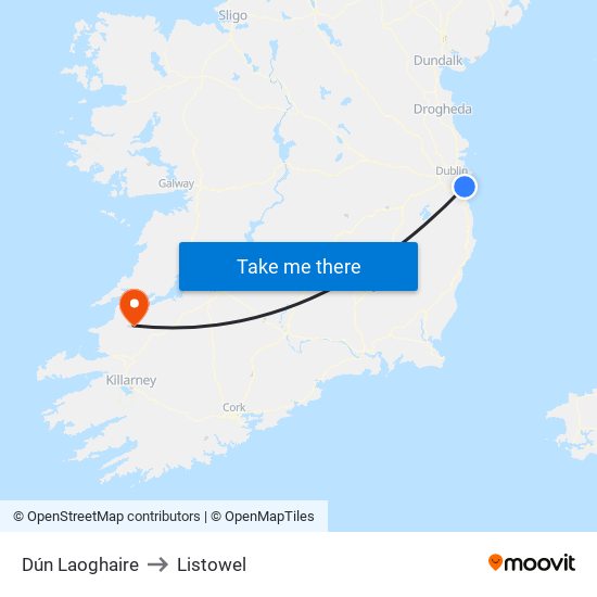 Dún Laoghaire to Listowel map