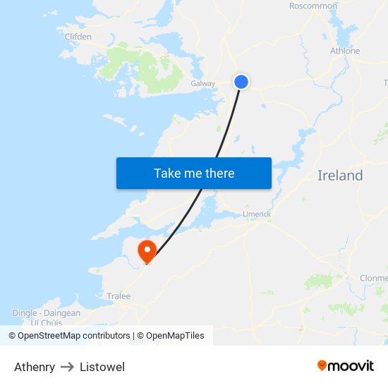 Athenry to Listowel map