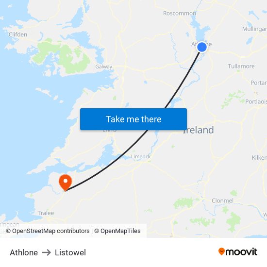 Athlone to Listowel map
