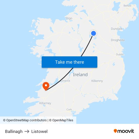 Ballinagh to Listowel map