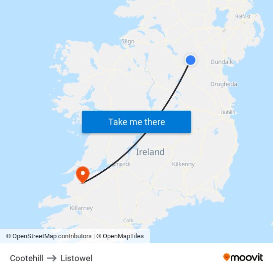 Cootehill to Listowel map