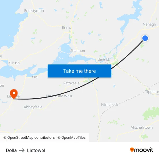 Dolla to Listowel map