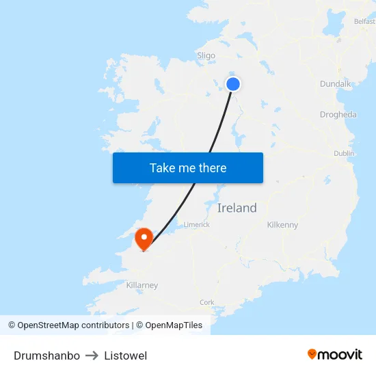 Drumshanbo to Listowel map