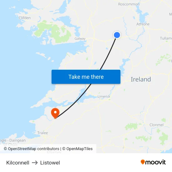 Kilconnell to Listowel map