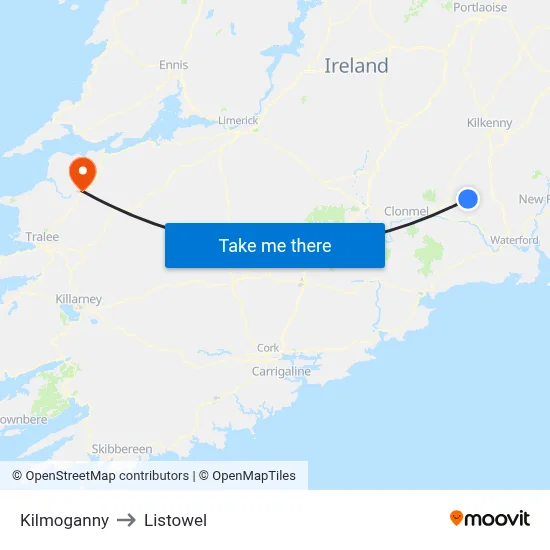 Kilmoganny to Listowel map