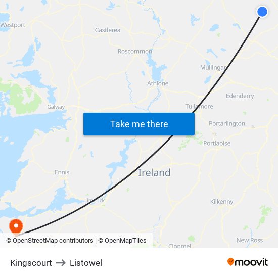 Kingscourt to Listowel map