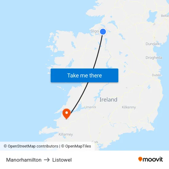 Manorhamilton to Listowel map