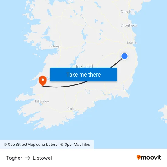Togher to Listowel map