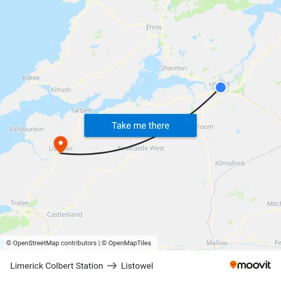 Limerick Colbert Station to Listowel map