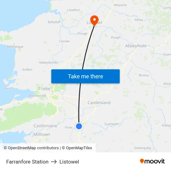 Farranfore Station to Listowel map