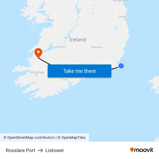 Rosslare Port to Listowel map