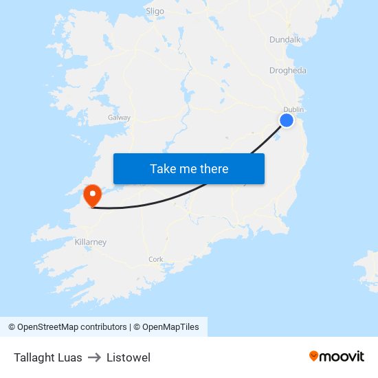Tallaght Luas to Listowel map