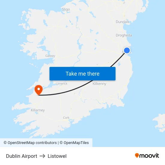 Dublin Airport to Listowel map