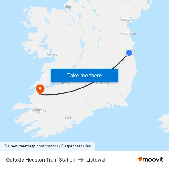 Outside Heuston Train Station to Listowel map