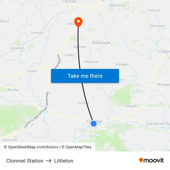 Clonmel Station to Littleton map
