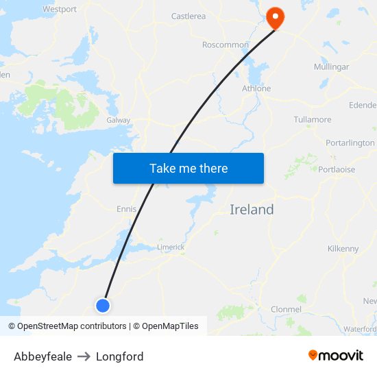 Abbeyfeale to Longford map