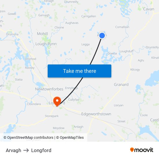 Arvagh to Longford map