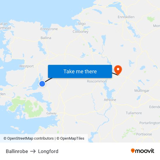 Ballinrobe to Longford map