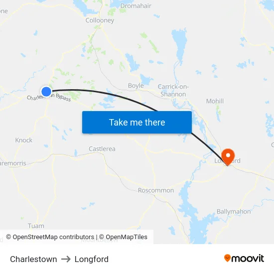 Charlestown to Longford map