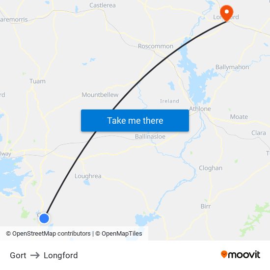 Gort to Longford map