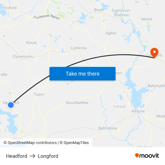 Headford to Longford map