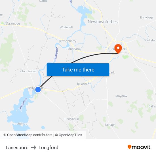 Lanesboro to Longford map