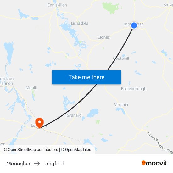 Monaghan to Longford map